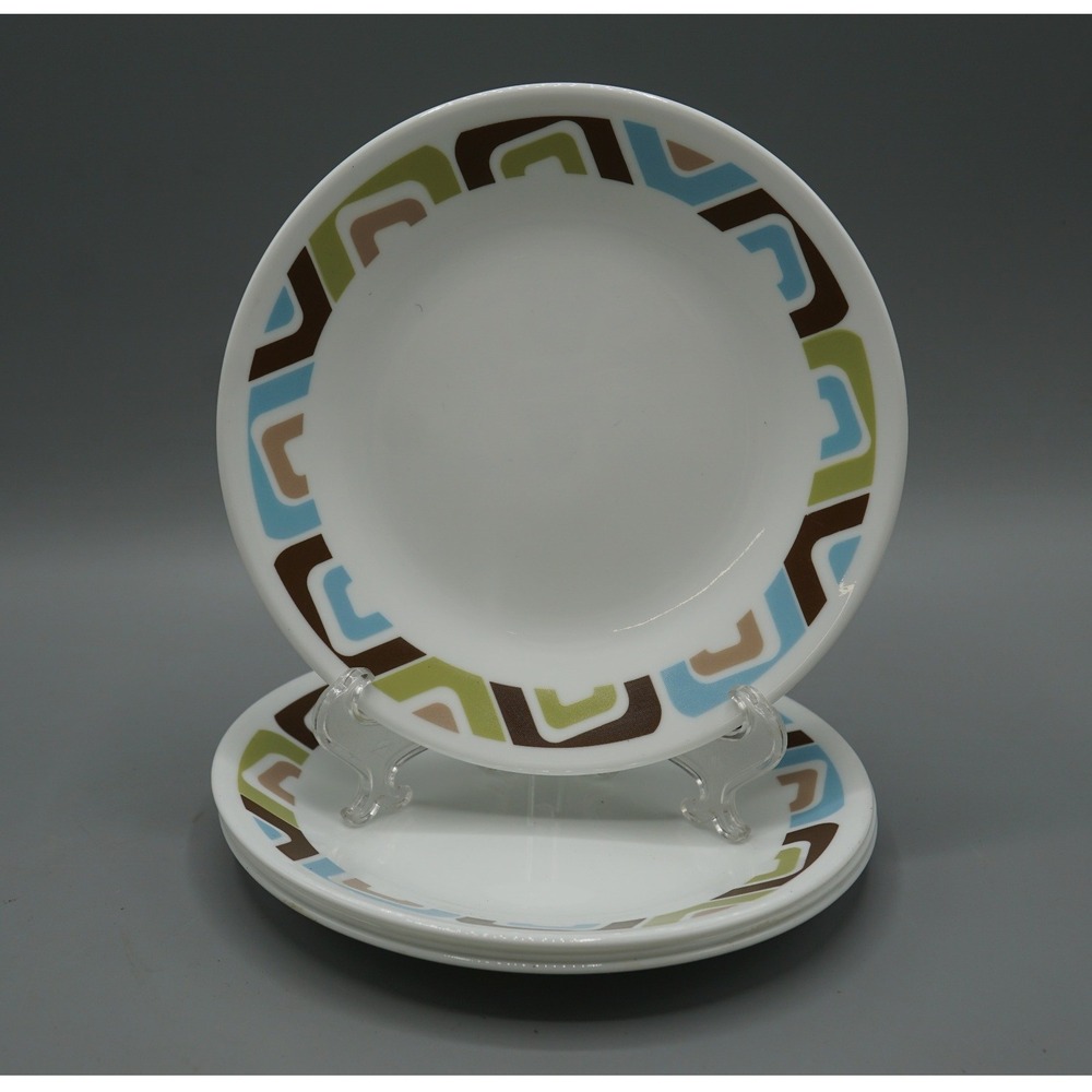 Corelle Squared Vitrelle Mod Cafe Lunch Plates Set of 4 Retro 8.5 Inch USA